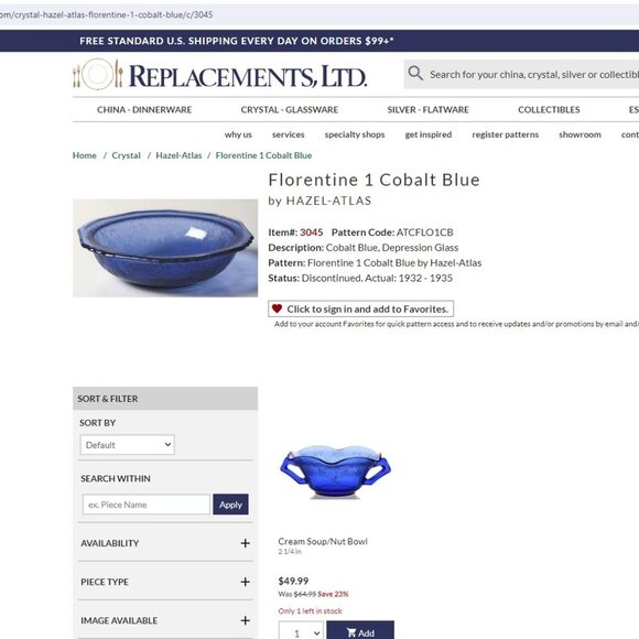 VTG Depression Glass Cobalt Blue 2 Foot ed Glasses Hazel Atlas Florentine Poppy - Picture 9 of 9